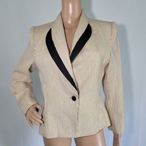 Adolph Schuman For Lilly Ann VTG Off White Black Lapel One Button Blazer Sz M